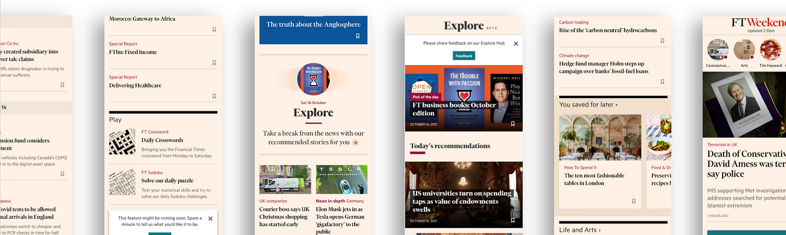 A selection of discovery features released in the FT apps