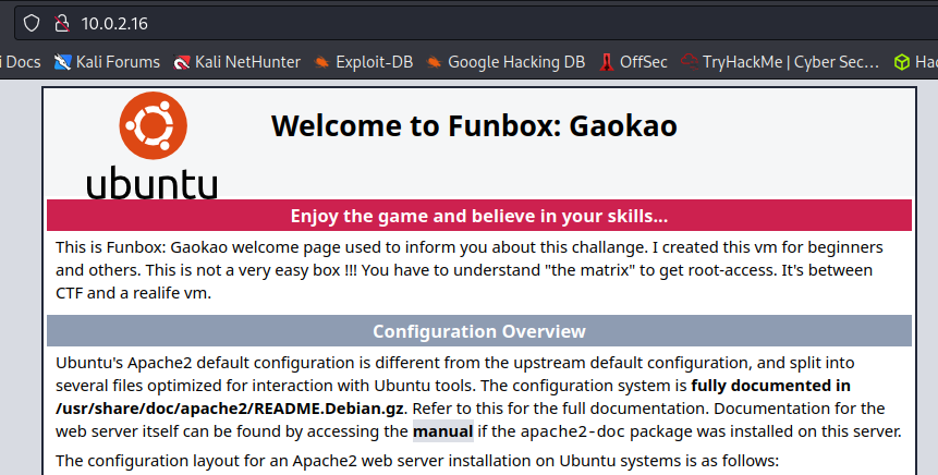 Index page from Funbox GaoKao machine. It’s an Apache default page.