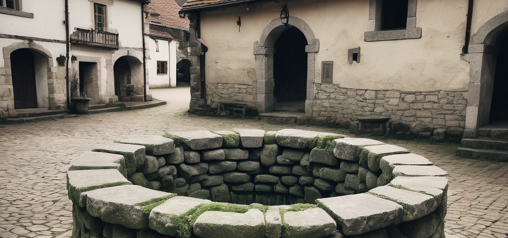 A mysterious looking stone well in an old village