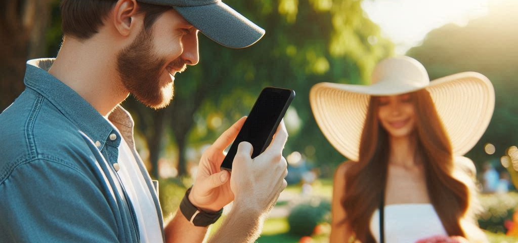 A man taking a photo of a woman.