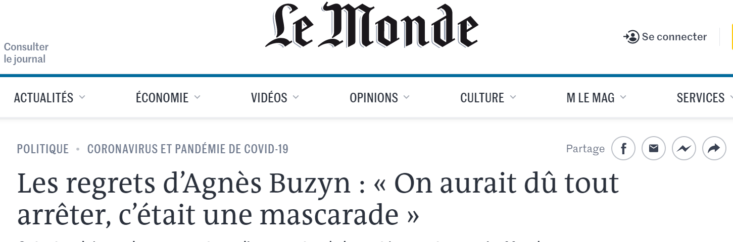 Extract from Le Monde’s website showing the headline from their interview with Agnès Buzyn