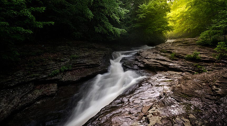 River flowing through rocks in forest