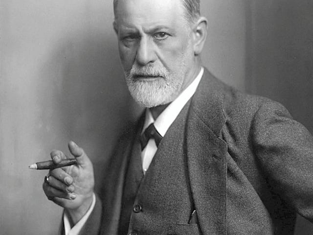 A classic black and white portrait of Sigmund Freud