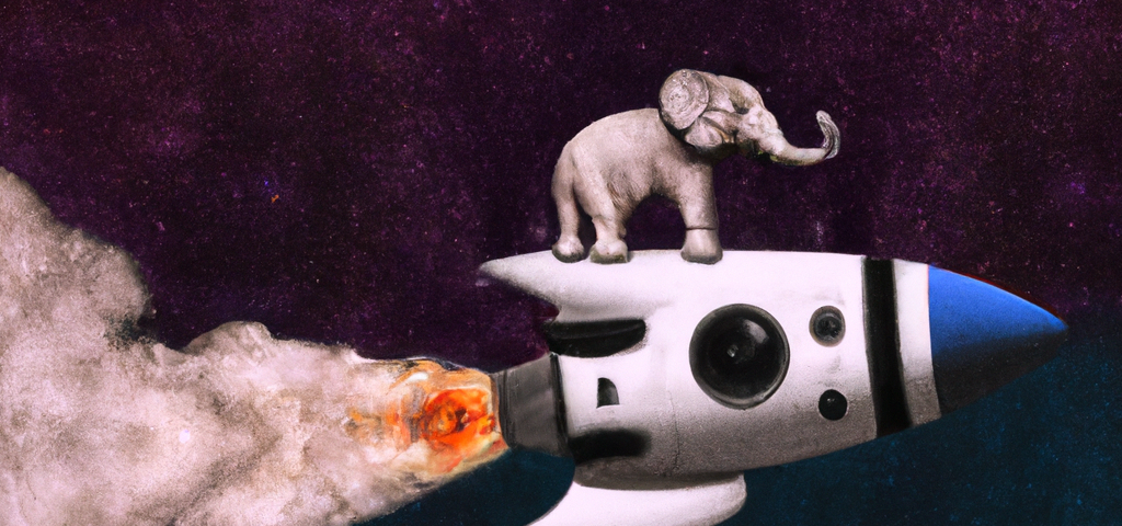 a rocket carrying an elephant in space, futuristic art