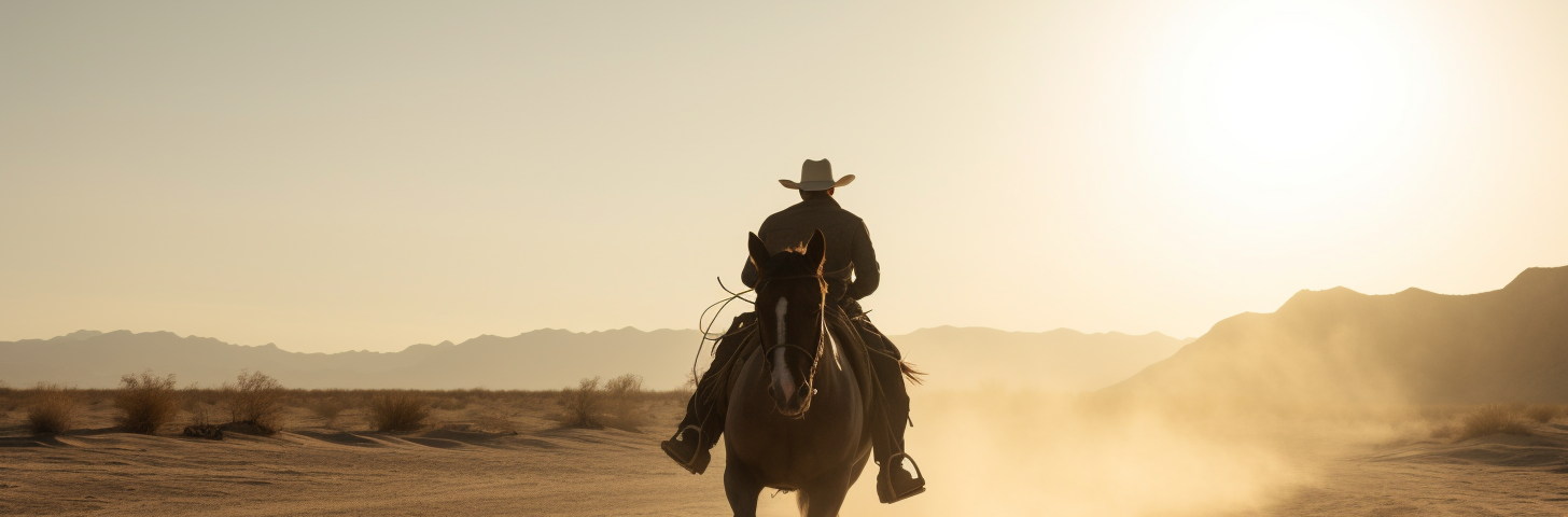 Cowboy on horse running in the desert