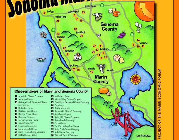 map of Sonoma Marin Cheese Trail