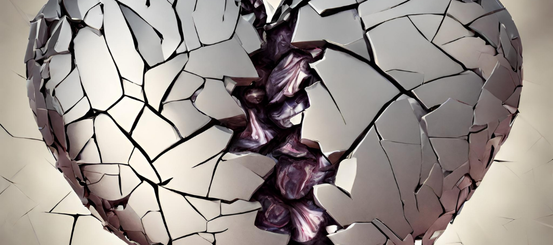 Artwork of a broken stone or metal heart