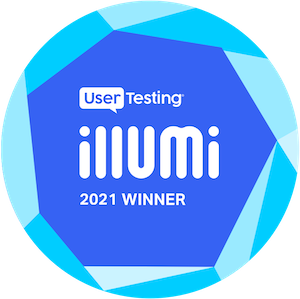 Blue badge with text saying UserTesting illumi 2021 winner
