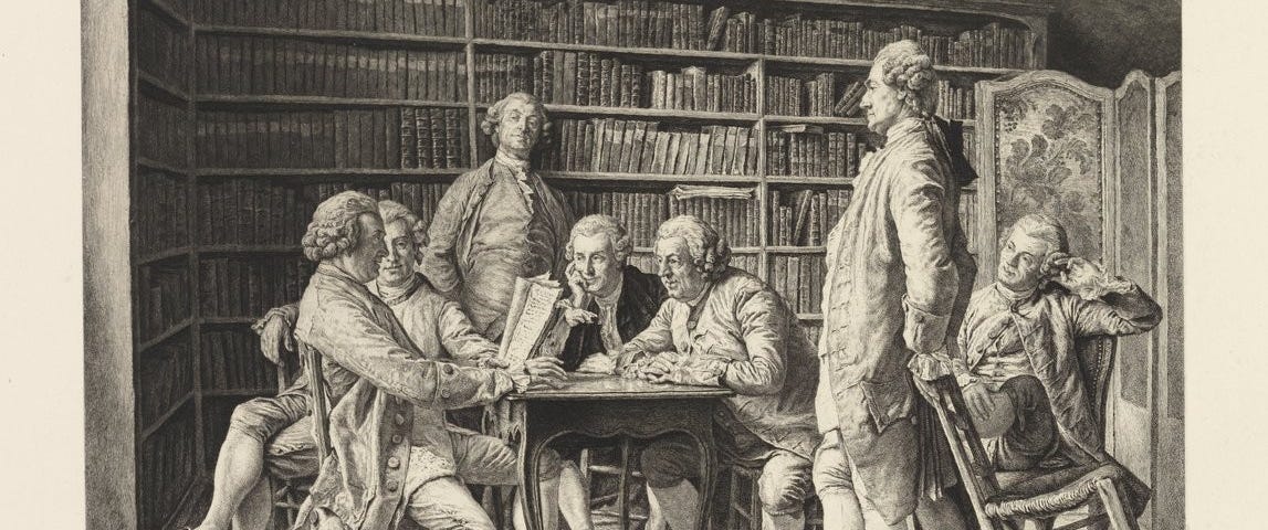 Fig. 1. — « La lecture chez Diderot », gravure de Louis Monziès de 1888 d’après d’Ernest Meissonier, BNF, Gallica