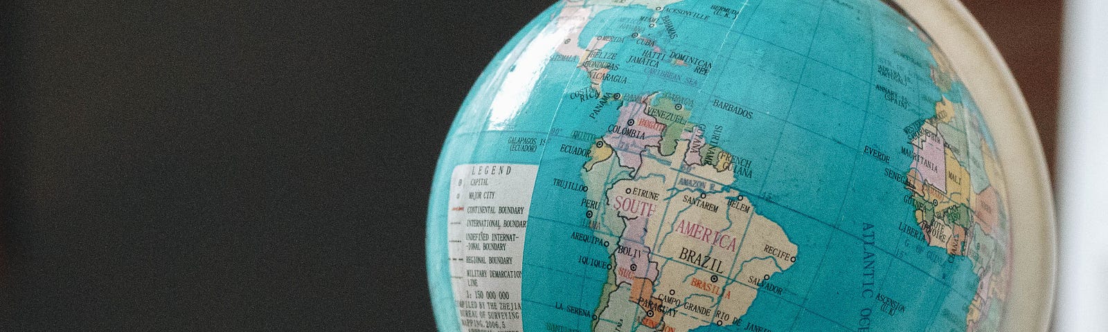 A globe showing south America