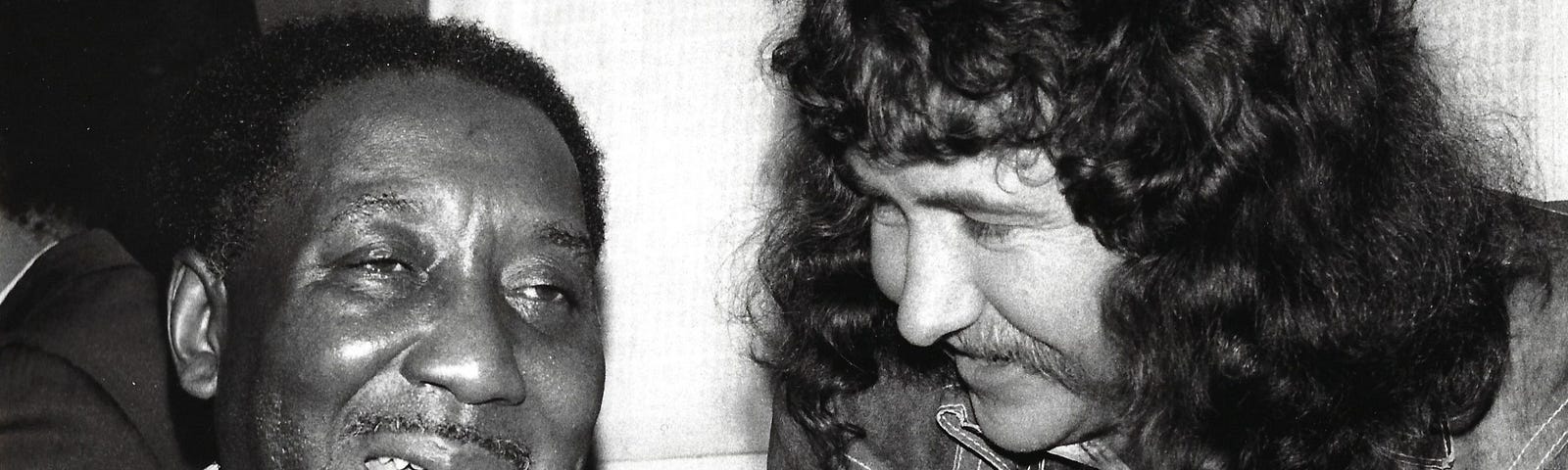 Former Black Sabbath manager and co-author of the Dirty Stop Out’s Guide to 1970s Birmingham Jim Simpson with Muddy Waters