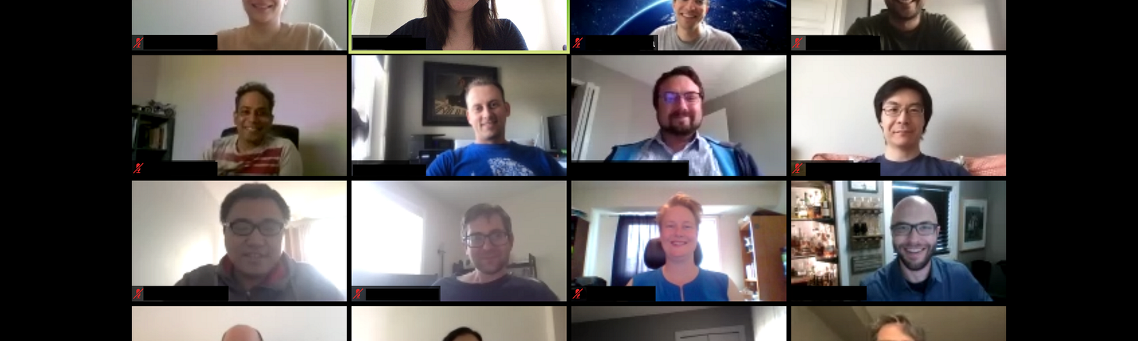 A screenshot of a video conference of 20 DIO team members, July 2020