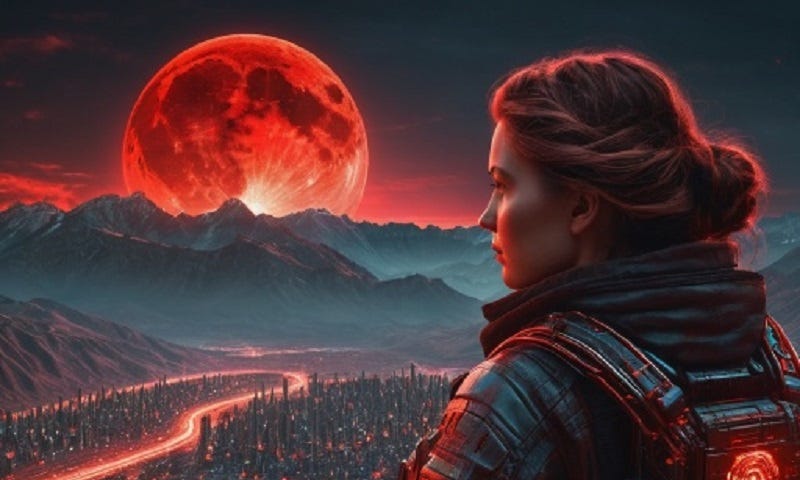 Sienna looking at the blood moon