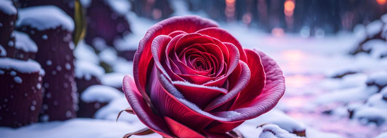 A single red rose in snow