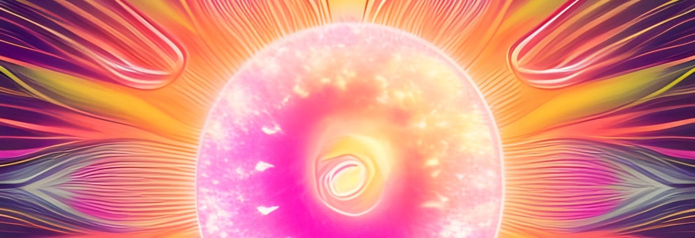 Pink centred sun, womb, fire, abstract beauty