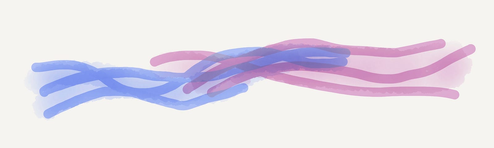 Blue tendrils flowing right, entangled in slightly higher pink tendrils.