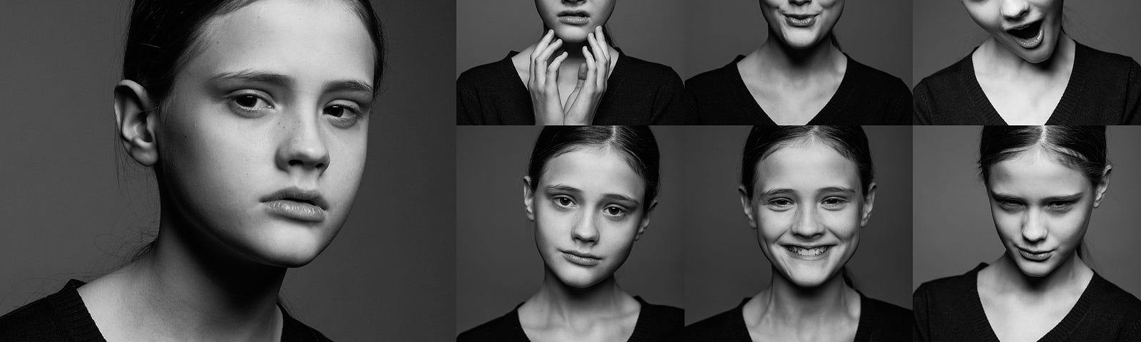 Collage of emotional portraits of young girls