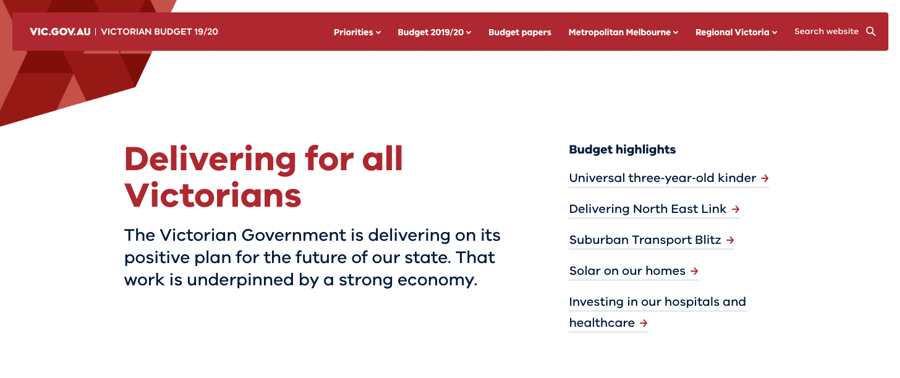 Homepage of State Budget Website available at www.budget.vic.gov.au