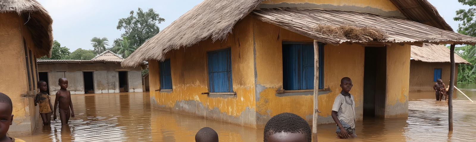 Children in a flooded village