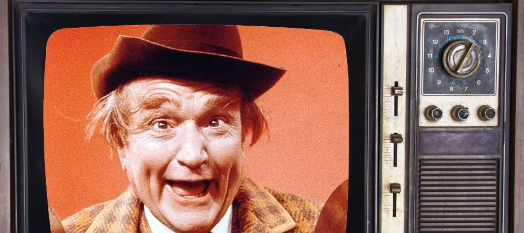Red Skelton on a old style TV screen