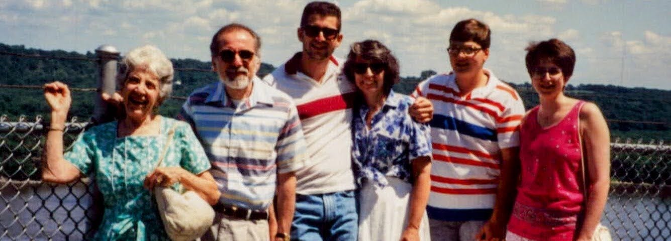 Family photo taken in front of the Mississippi River in Dubuque, Iowa, from July, 1991