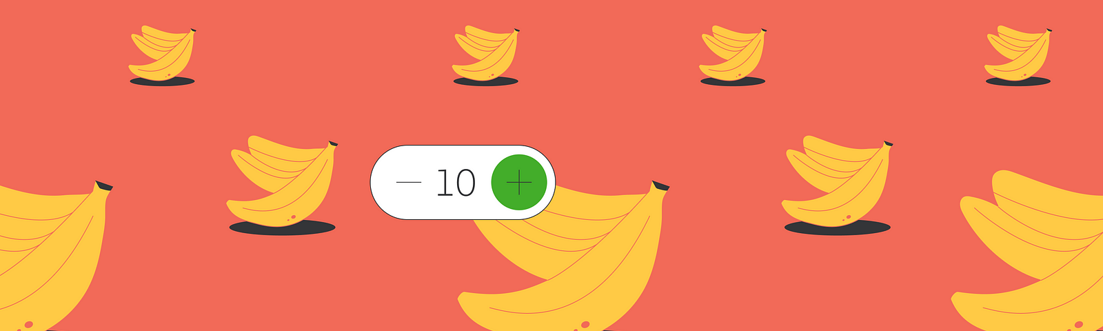 Image of bananas with a step counter indicating that the customer has ordered 10 bananas for the Instacart Shopper to purchase.