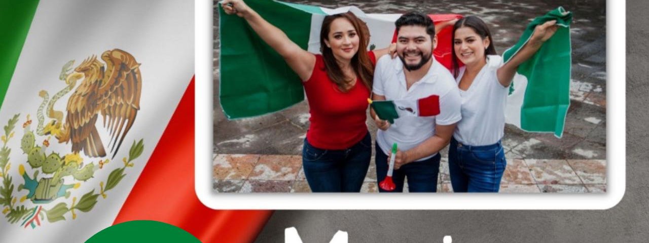A Mexican flag on the left side with a picture of two Mexican women and a Mexican man between them. A large number 2 on a green circle and the words Mexican Slang