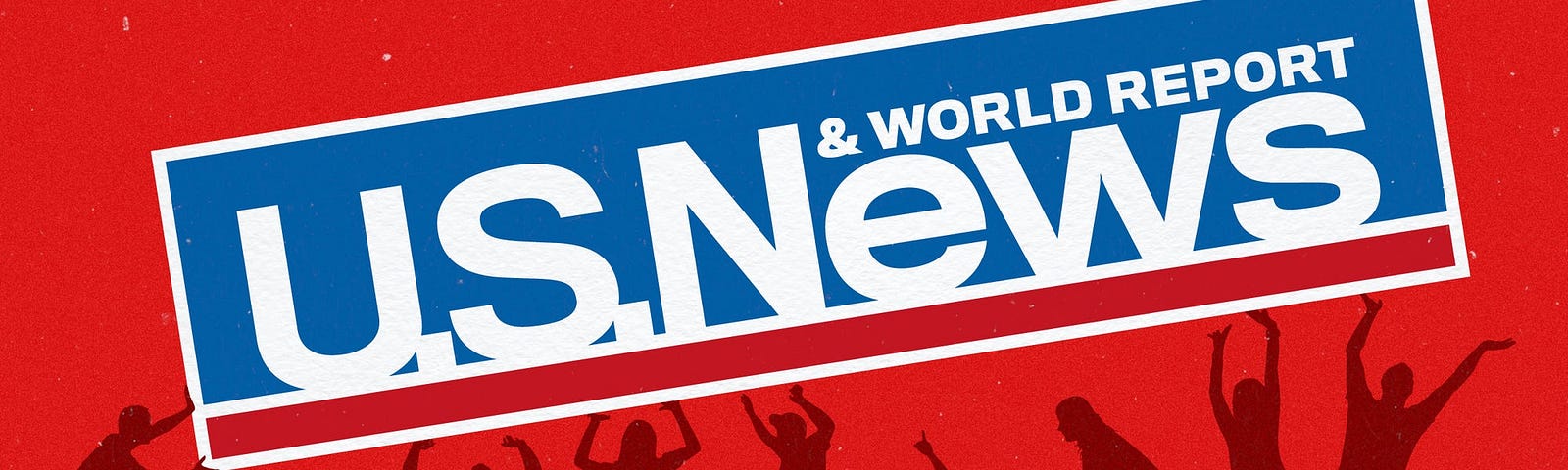 A graphic featuring figures holding up a U.S. News & World Report banner.