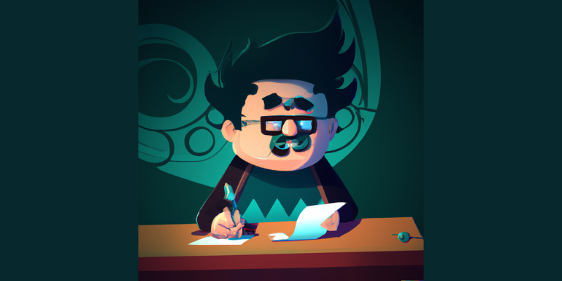 Cartoon man with black hair and glasses writing — 7 Things Bloggers Get Wrong About Starting a Website