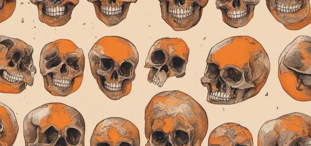 Picture a group of computer generated skulls
