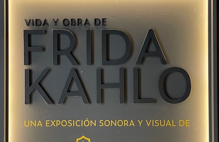IMAGE: The official banner at the entrance of the Frida Kahlo immersive exposition done by Acciona in Madrid, photographed by the author