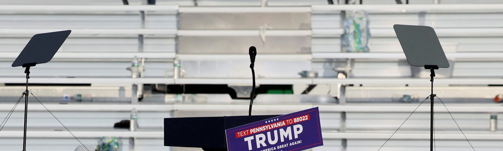 The stage at Butler Farm Show, where shots were fired during a campaign rally for former President Donald Trump in Butler, Pennsylvania, July 13, 2024. Photo by Brendan McDermid/Reuters