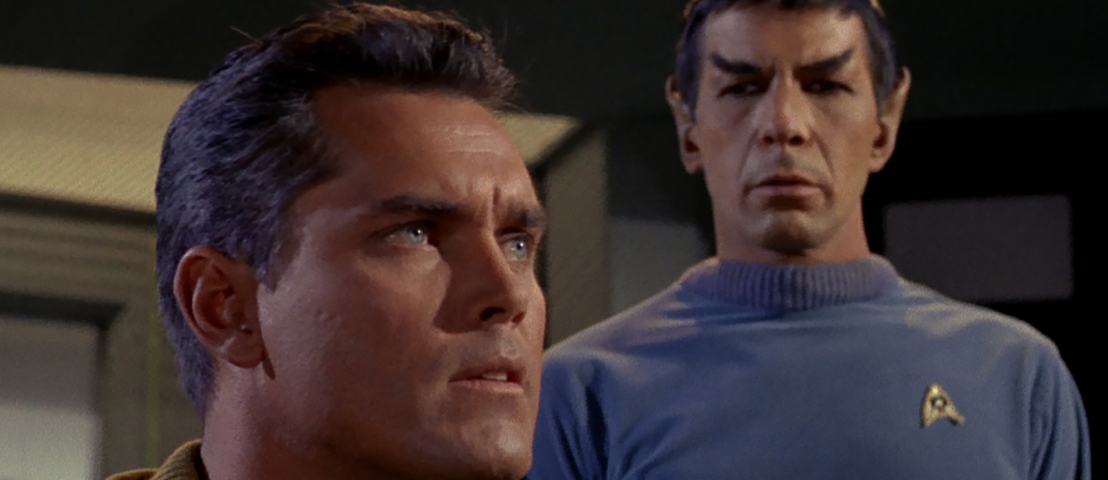 Star Trek Captain Pike and Spock on the bridge of the Enterprise