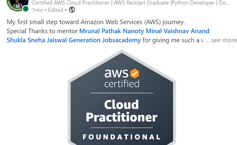 Ankit Gupta AWS Cloud Practitioner Certificate