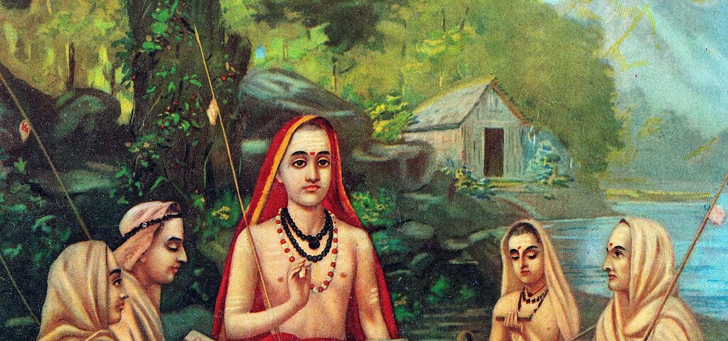 Adi Shankaracharya with his four disciples — Padmapadacharya, Sureshwaracharya, Hastamalakacharya and Totakacharya. He is one of the main figure of the Advaita Vedanta tradition