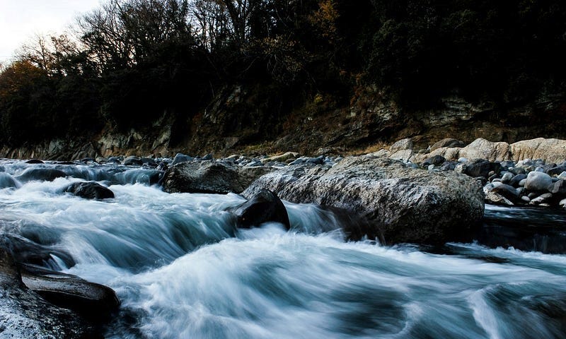 Picture of a raging river, not too unlike the one the man in the story drifted down.