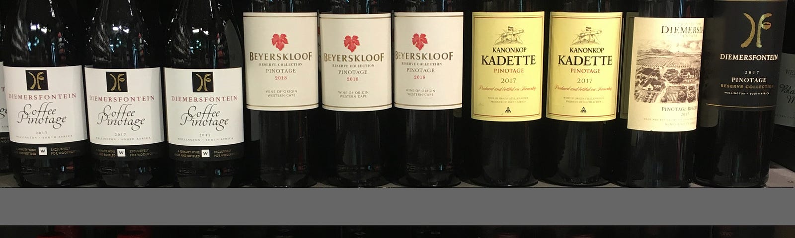 Display of Pinotage wine from a supermarket
