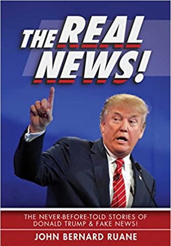 Donald Trump with index finger raised with blue background on book cover