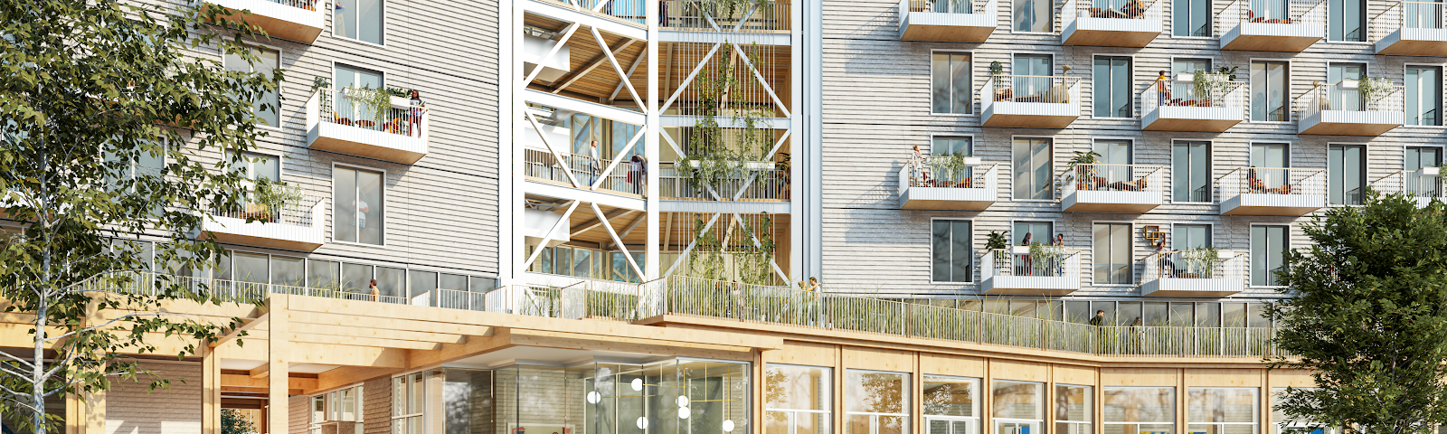 A rendering of a mass timber building model by Sidewalk Labs.