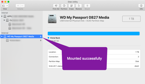 external drive mounted in Disk Utility
