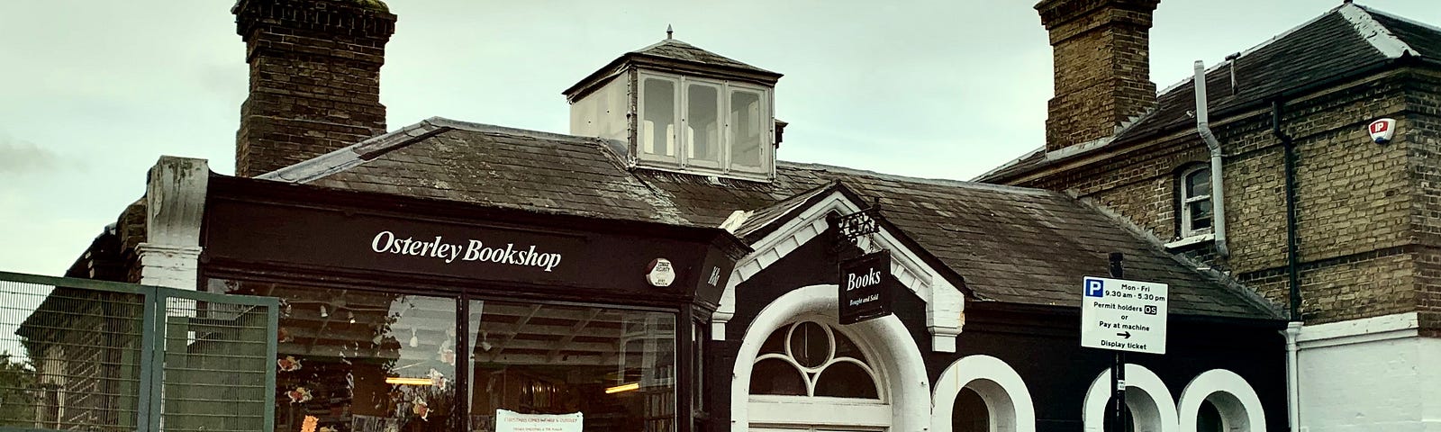 A photograph of Osterley Bookshop from the street on an overcast day