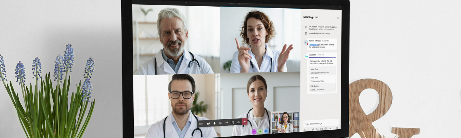 Computer screen with Andor Health video conference