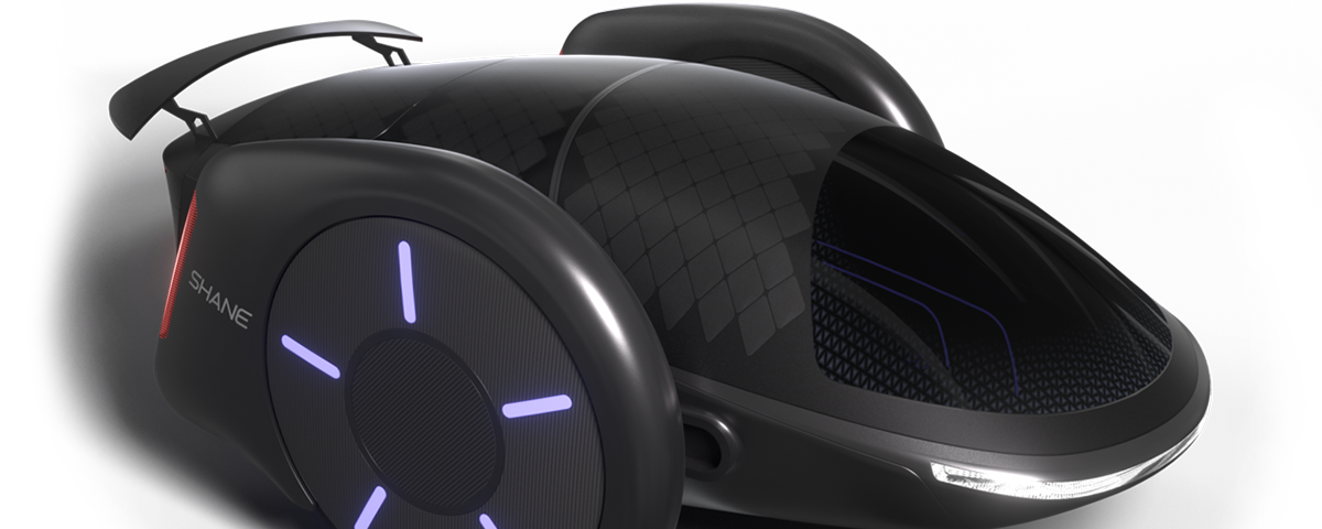 A closer look at the pod-like Shane electric vehicle.