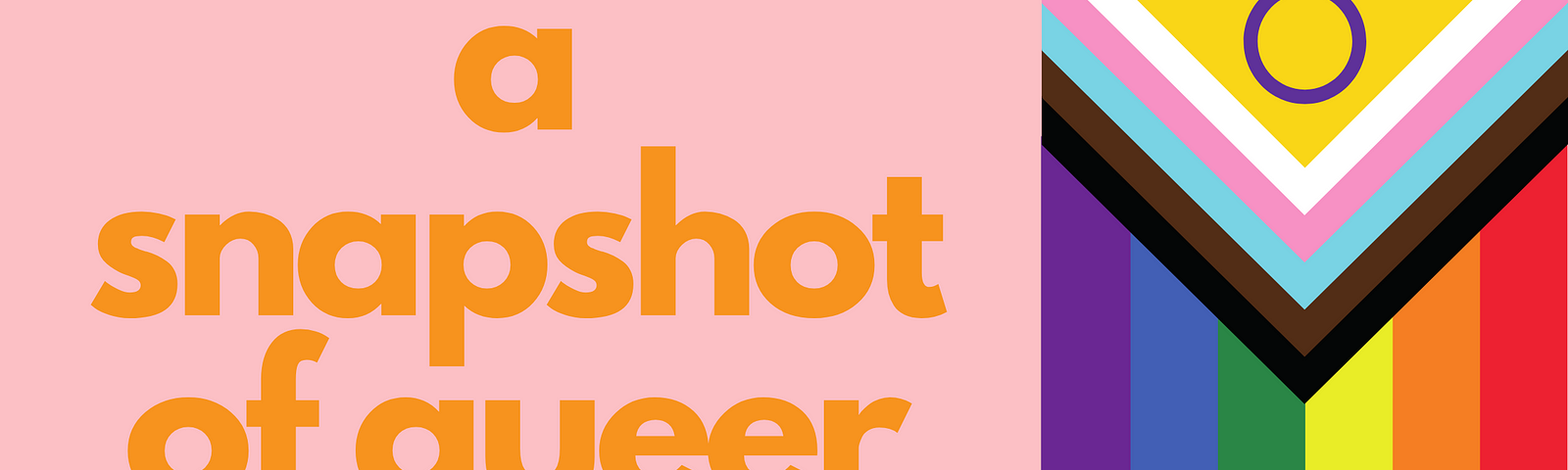 text on light pink background next to an image of the pride progress flag reads “a snapshot of queer history”