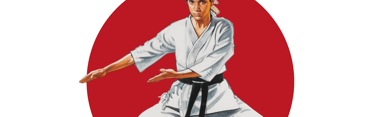 Cartoon depiction of Daniel LaRusso from karate kid.