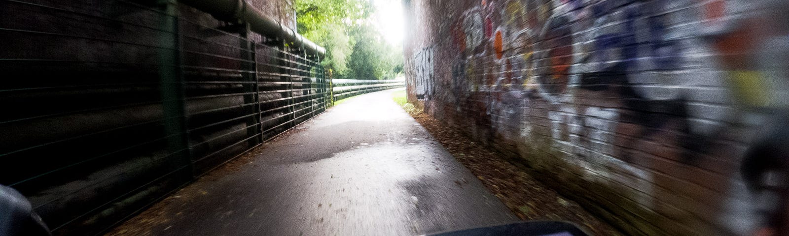 On the cycle path that connects Nordsternpark and Zollverein, two defunct coal mines in the area. Essen, Germany, August 6, 2023.