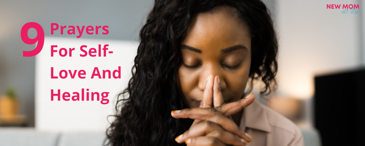 9 Beautiful Prayers For Self-Love And Healing For Moms. Woman with hands in prayer position.