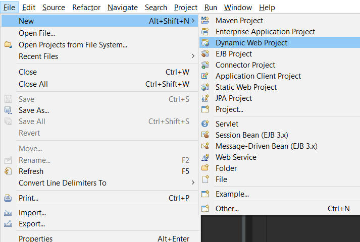 Create a dynamic web project in eclipse