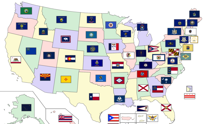 Map of U.S. states with their flags