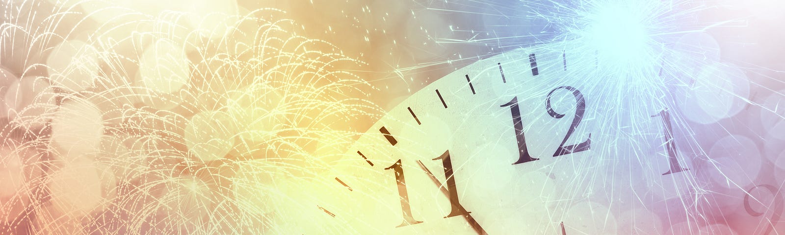 A pocket watch surrounded by festive fireworks for New Year’s